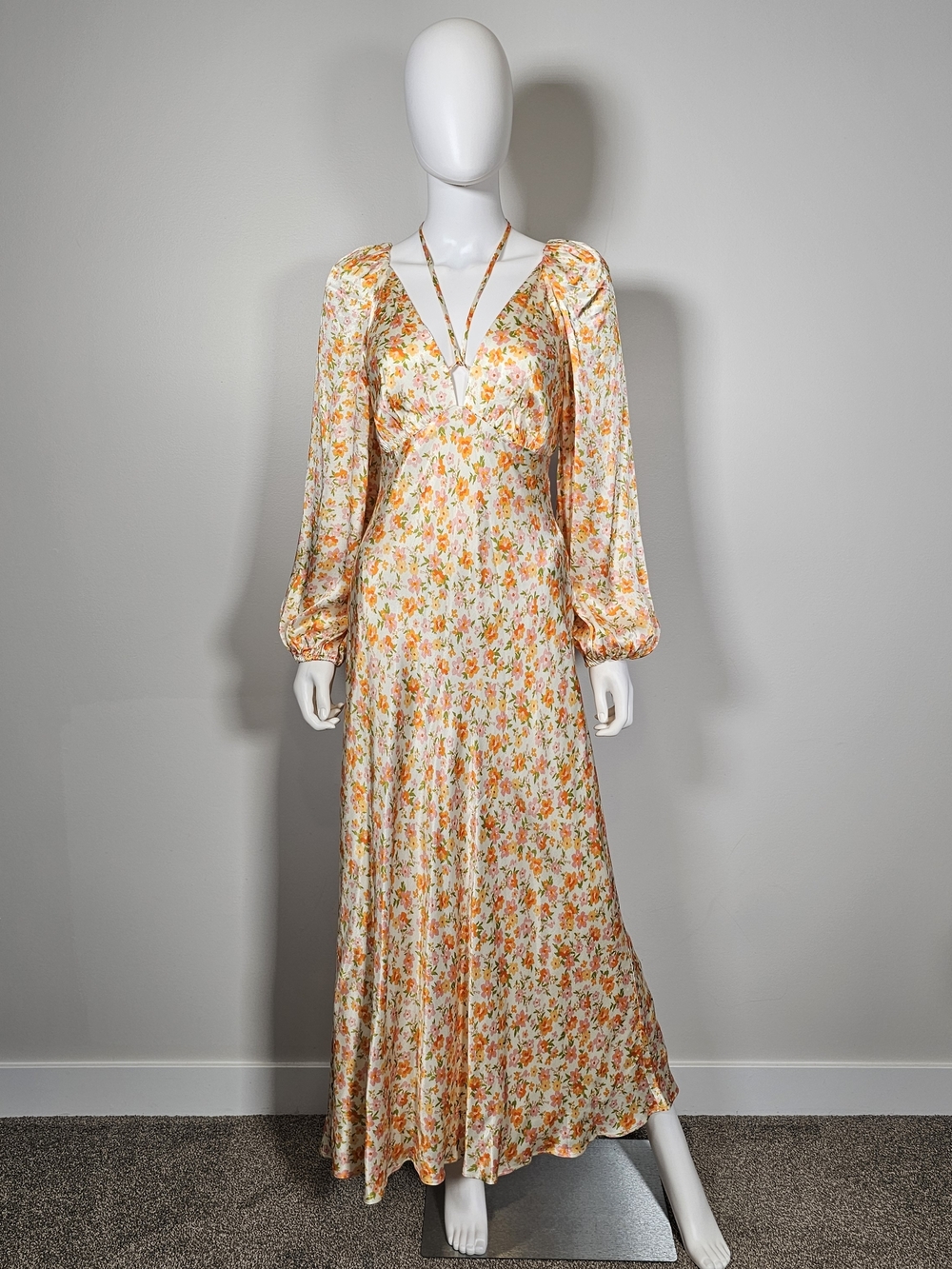 Ever New NWT Billie Satin Tie V-Neck Midi Dress in Fairlight Disty Floral Sz 8